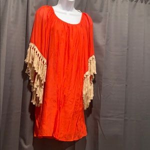 Boho Coral Dress with Tassels